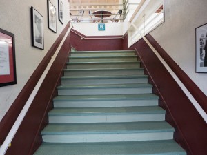 Stairwell that leads to upstairs patio at the Farmers Market in LA