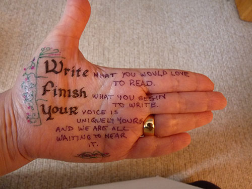 Writers Handwrite Their Writing Advice on Their Hands